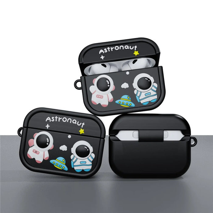 For AirPods Pro 2 Case Cute Astronaut Design Silicone Earphone Cover with Carabiner - Black - 2