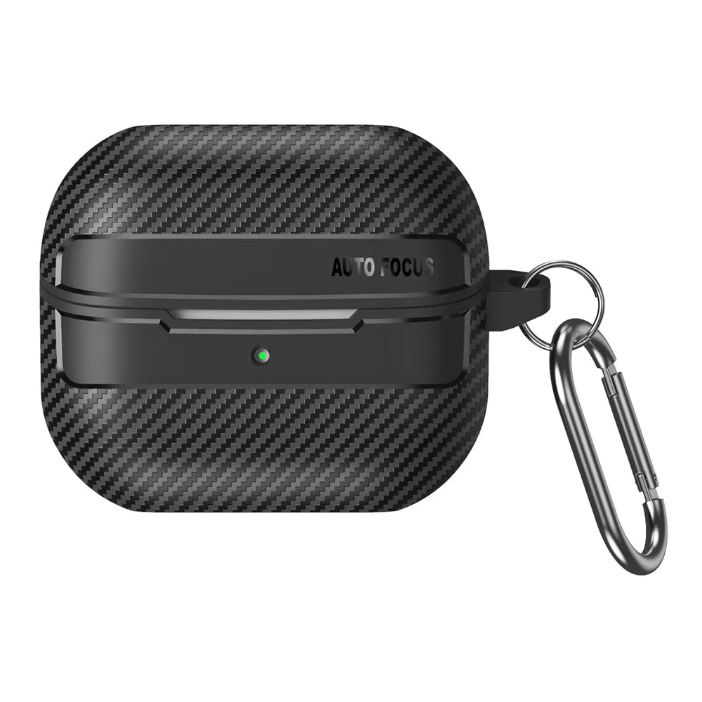 For Samsung Galaxy Buds3 / Buds3 Pro Case Carbon Fiber Texture TPU Earbuds Protective Cover with Hook - Black - 1