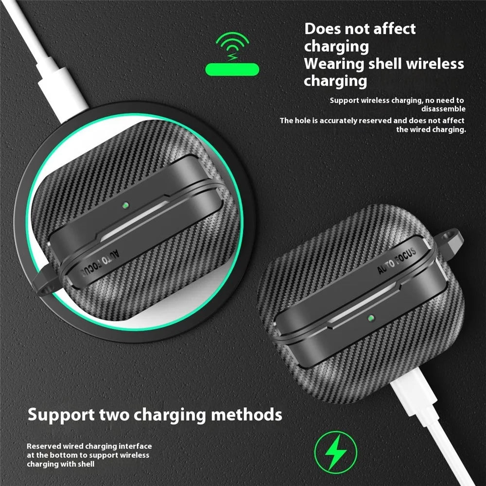 For Samsung Galaxy Buds3 / Buds3 Pro Case Carbon Fiber Texture TPU Earbuds Protective Cover with Hook - Black - 2