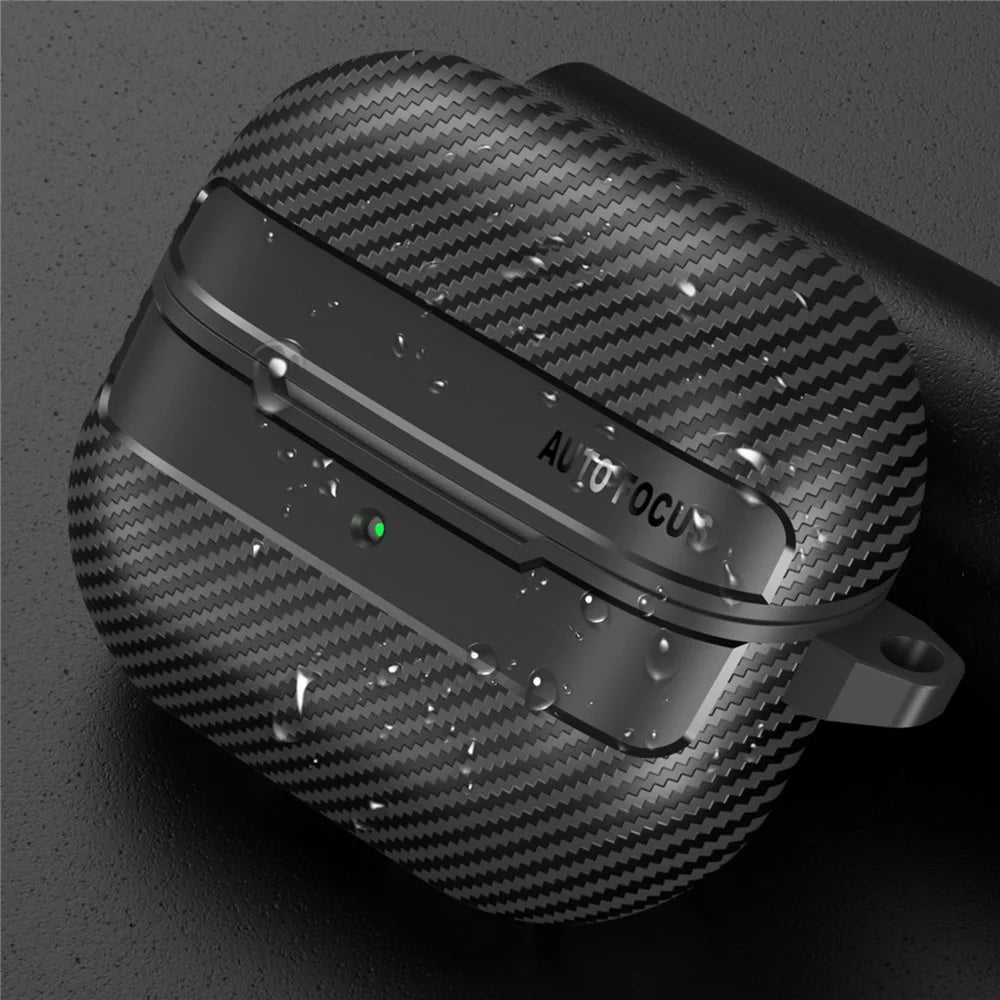 For Samsung Galaxy Buds3 / Buds3 Pro Case Carbon Fiber Texture TPU Earbuds Protective Cover with Hook - Black - 4