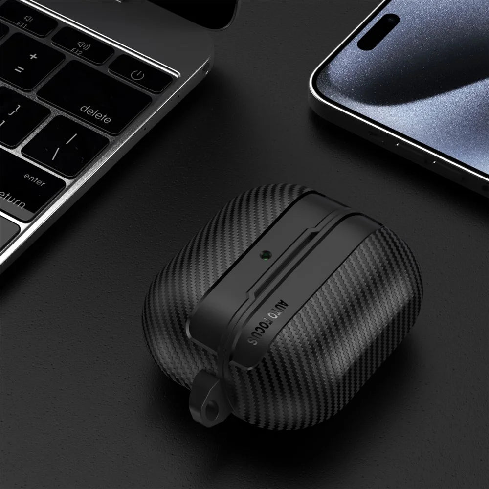 For Samsung Galaxy Buds3 / Buds3 Pro Case Carbon Fiber Texture TPU Earbuds Protective Cover with Hook - Black - 5