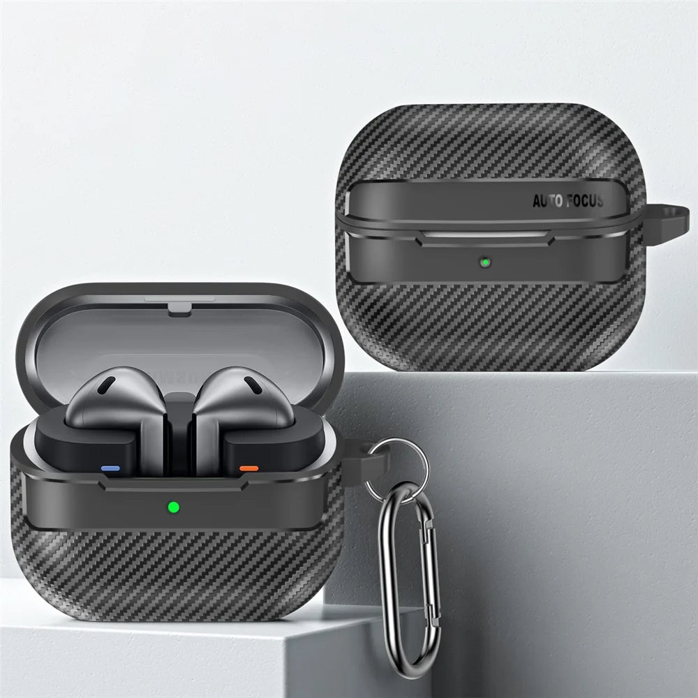 For Samsung Galaxy Buds3 / Buds3 Pro Case Carbon Fiber Texture TPU Earbuds Protective Cover with Hook - Black - 7
