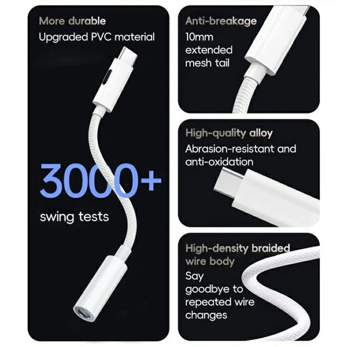 Type-C to 8 Pin + 3.5mm 2-in-1 Adapter Cable Audio Converter Nylon Braided Wire - 3