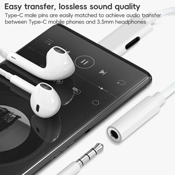 Type-C to 8 Pin + 3.5mm 2-in-1 Adapter Cable Audio Converter Nylon Braided Wire - 6