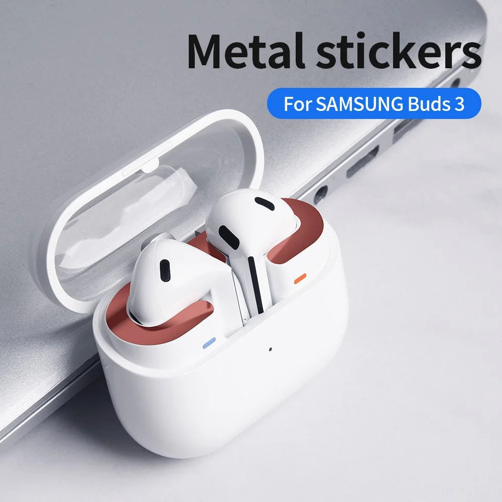 For Samsung Galaxy Buds3 Charging Case Bluetooth-compatible Earbuds Metal Sticker Anti-Dust Protective Decals - Rose Gold - 2