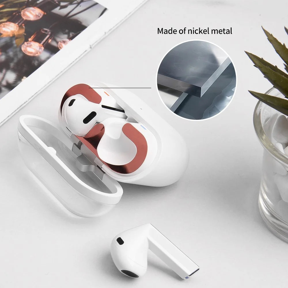 For Samsung Galaxy Buds3 Charging Case Bluetooth-compatible Earbuds Metal Sticker Anti-Dust Protective Decals - Rose Gold - 5