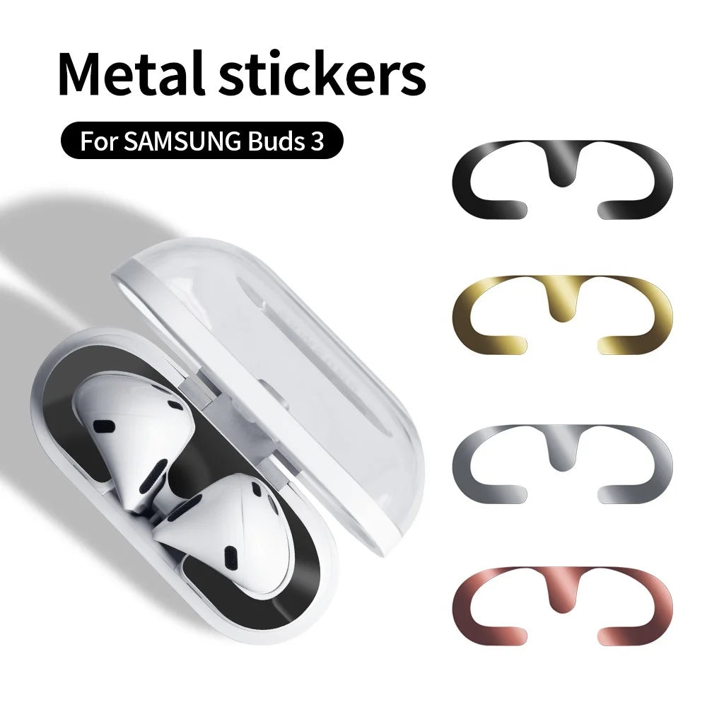 For Samsung Galaxy Buds3 Charging Case Bluetooth-compatible Earbuds Metal Sticker Anti-Dust Protective Decals - Rose Gold - 7
