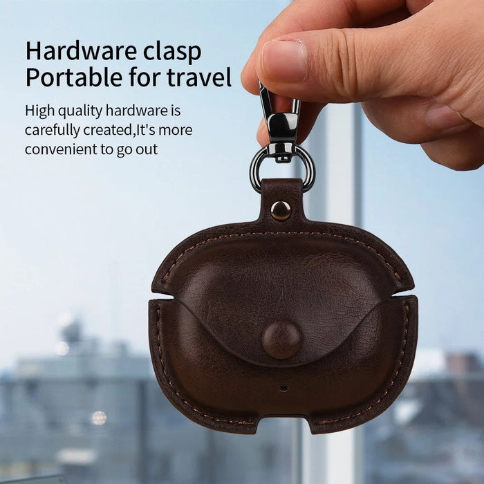 For Realme Buds T300 Charging Case Cover Leather+PC Earbuds Protective Case - Dark Brown - 3