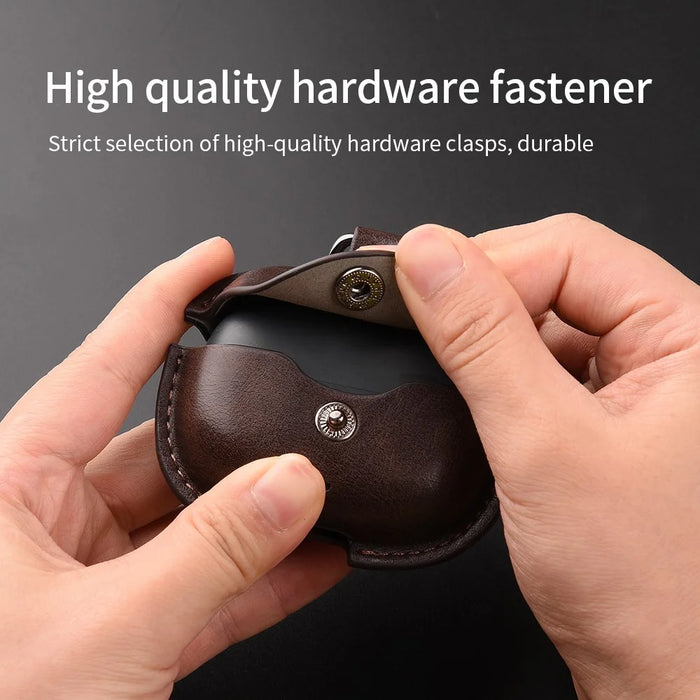 For Realme Buds T300 Charging Case Cover Leather+PC Earbuds Protective Case - Dark Brown - 4