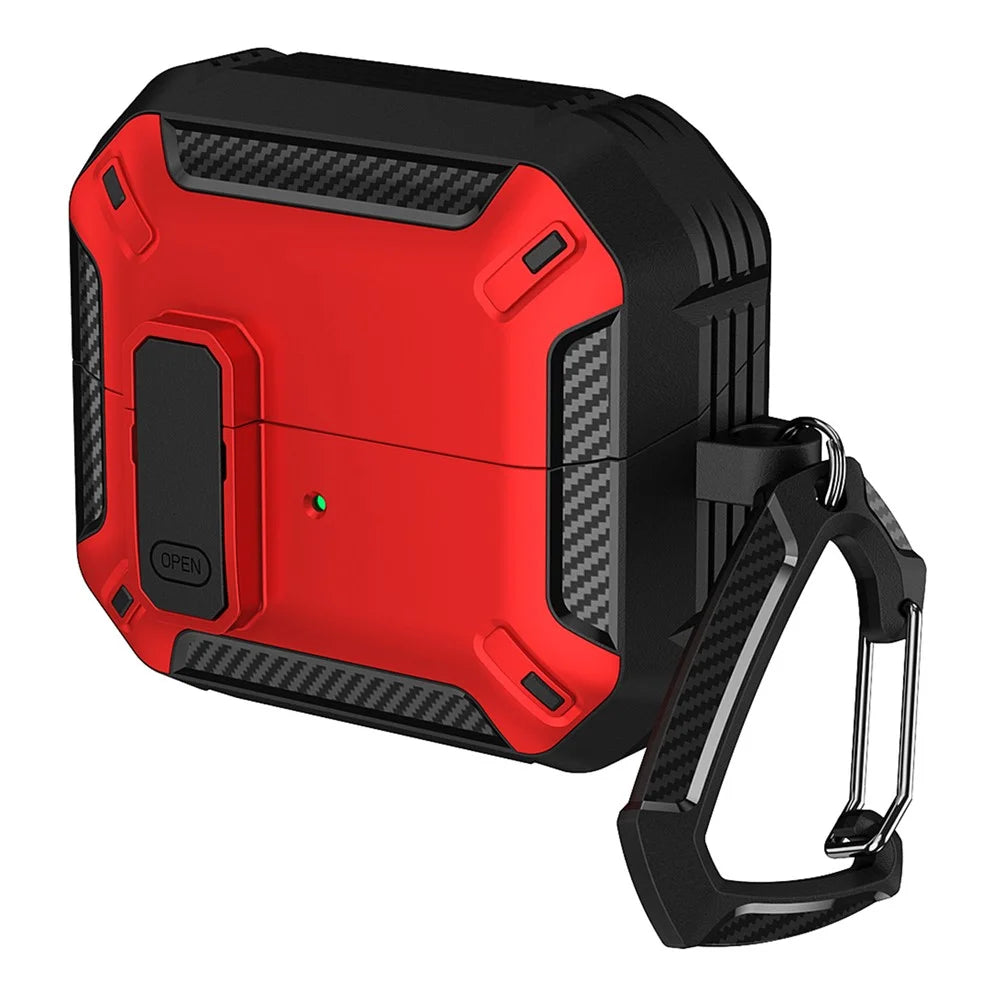 For Samsung Galaxy Buds3  /  Galaxy Buds3 Pro TPU + PC Earphone Protective Case Earbud Charging Box Drop-Proof Cover with Carabiner - Red - 1