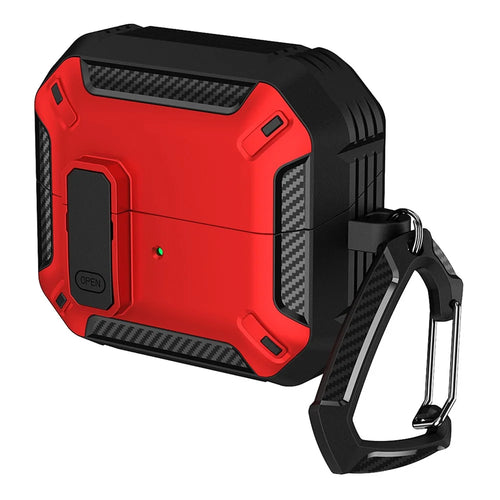 For Samsung Galaxy Buds3  /  Galaxy Buds3 Pro TPU + PC Earphone Protective Case Earbud Charging Box Drop-Proof Cover with Carabiner - Red - 1