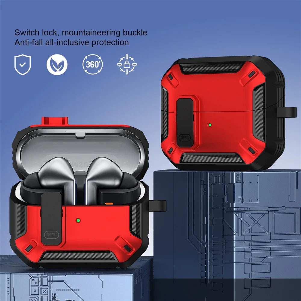 For Samsung Galaxy Buds3  /  Galaxy Buds3 Pro TPU + PC Earphone Protective Case Earbud Charging Box Drop-Proof Cover with Carabiner - Red - 3