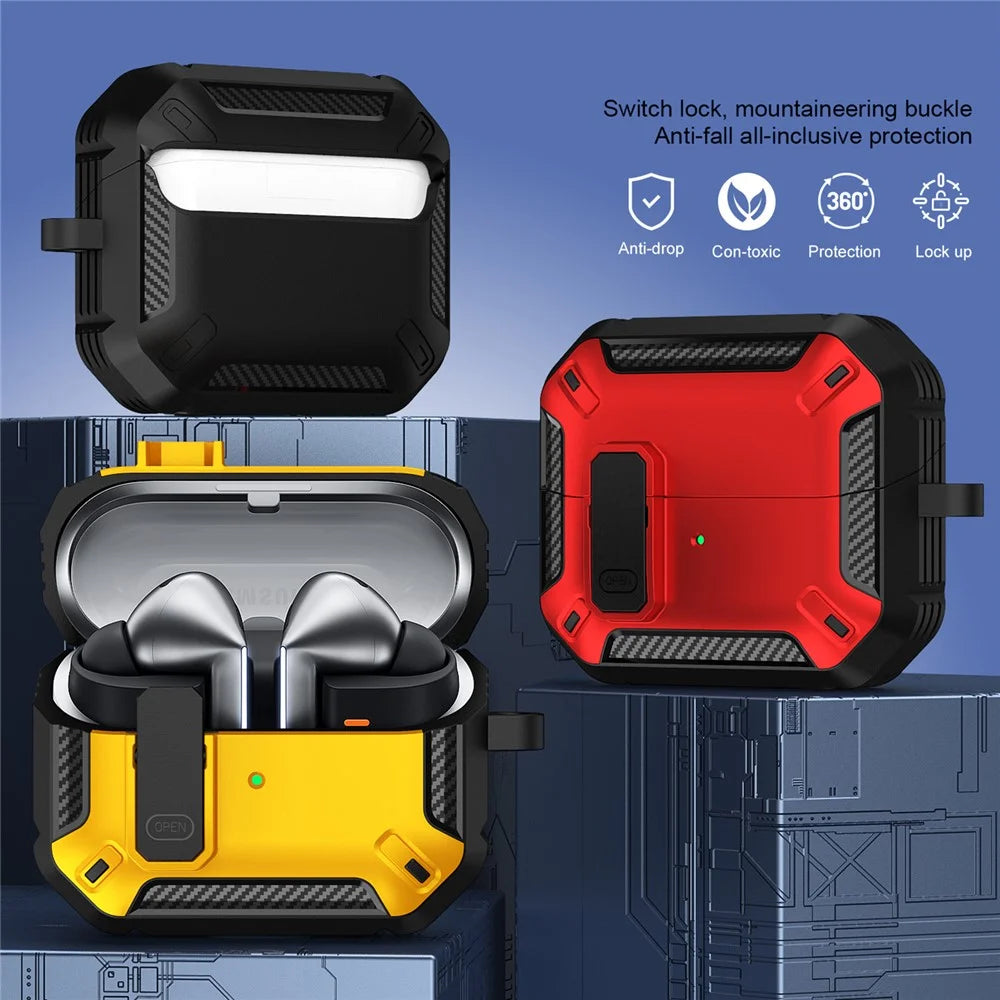For Samsung Galaxy Buds3  /  Galaxy Buds3 Pro TPU + PC Earphone Protective Case Earbud Charging Box Drop-Proof Cover with Carabiner - Red - 4