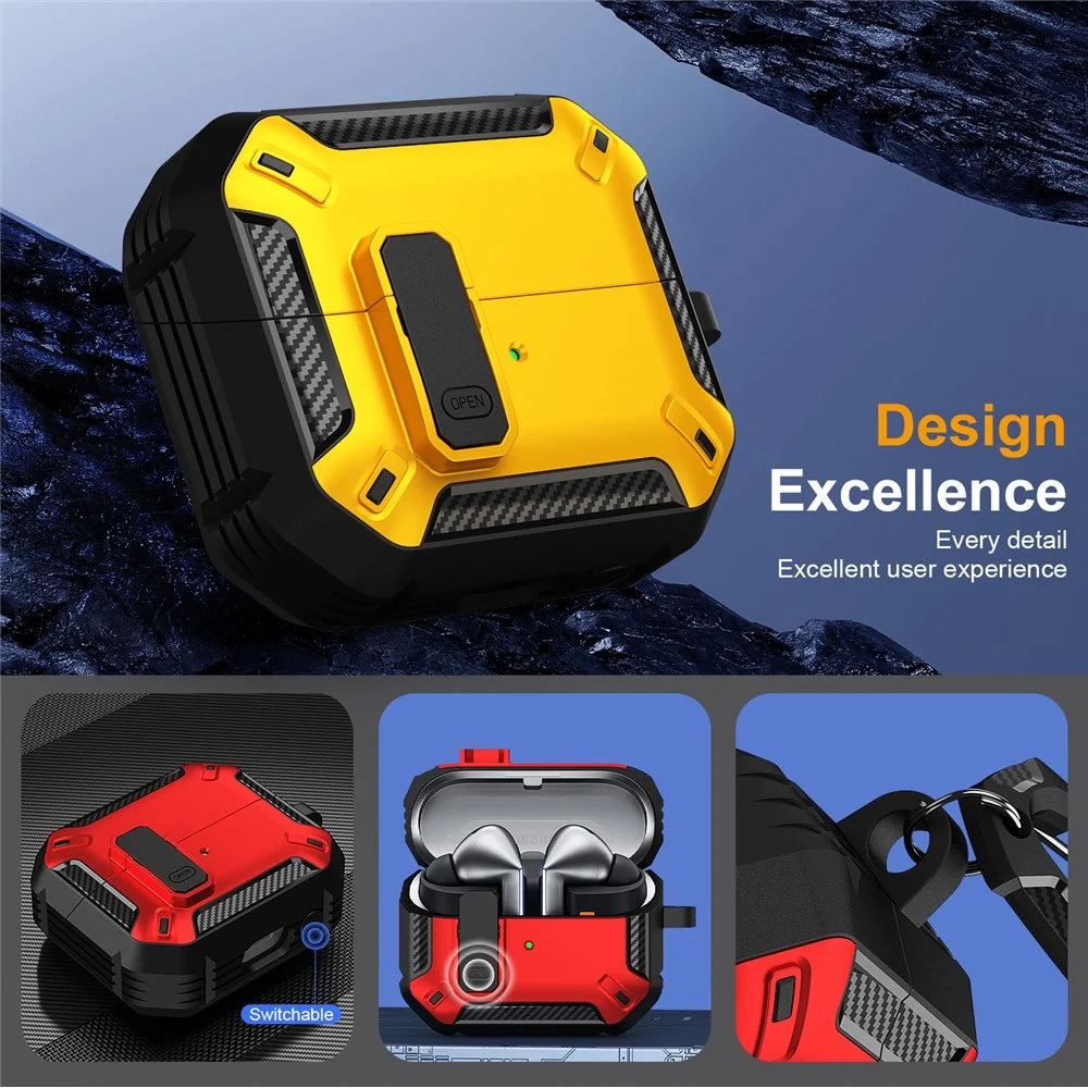 For Samsung Galaxy Buds3  /  Galaxy Buds3 Pro TPU + PC Earphone Protective Case Earbud Charging Box Drop-Proof Cover with Carabiner - Red - 5