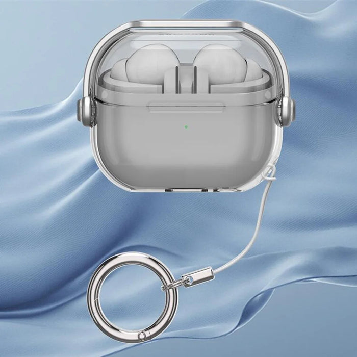 For Samsung Galaxy Buds3 / Buds3 Pro Case Kickstand TPU+PC Earbud Cover with Ring Strap - Transparent Black - 1