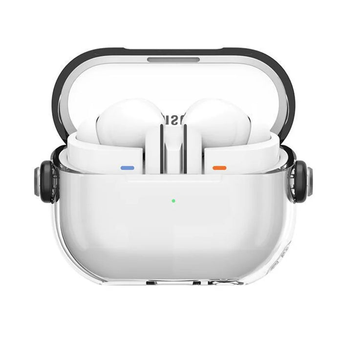 For Samsung Galaxy Buds3 / Buds3 Pro Case Kickstand TPU+PC Earbud Cover with Ring Strap - Transparent Black - 2