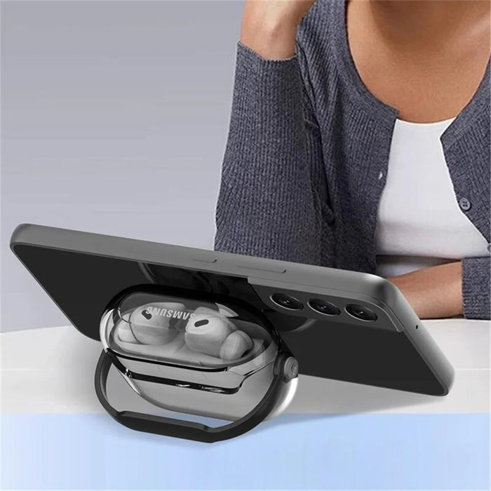For Samsung Galaxy Buds3 / Buds3 Pro Case Kickstand TPU+PC Earbud Cover with Ring Strap - Transparent Black - 3