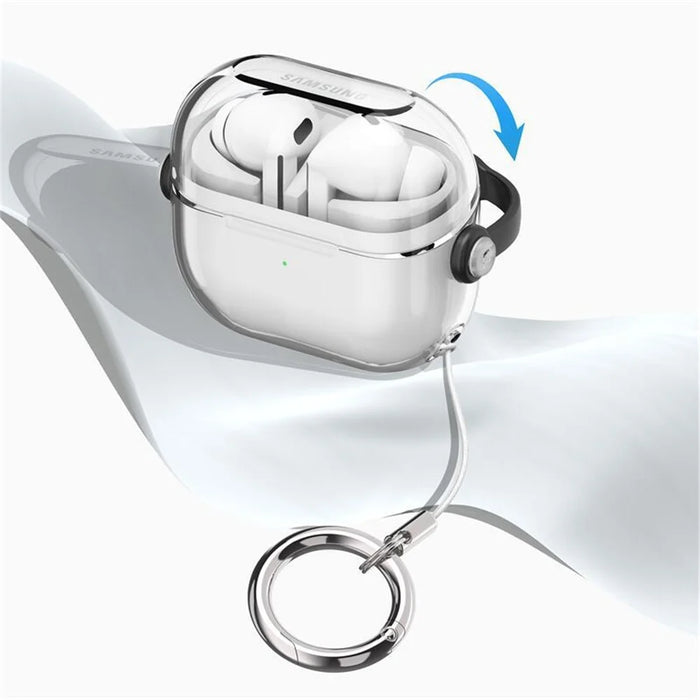 For Samsung Galaxy Buds3 / Buds3 Pro Case Kickstand TPU+PC Earbud Cover with Ring Strap - Transparent Black - 4