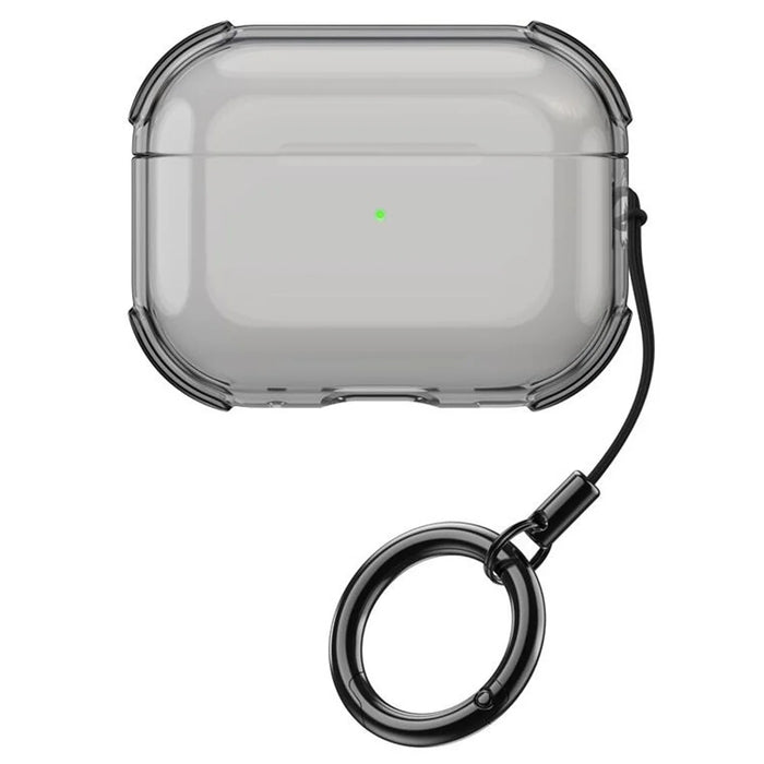For Apple AirPods Pro Case Earphone Protective TPU Cover with Ring Strap - Transparent Black - 1