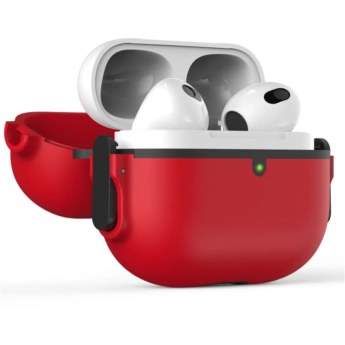 For AirPods Pro 2 Case Secure Dual-Lock Protective Silicone Cover with Carabiner - Red - 2