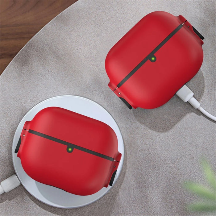 For AirPods Pro 2 Case Secure Dual-Lock Protective Silicone Cover with Carabiner - Red - 4