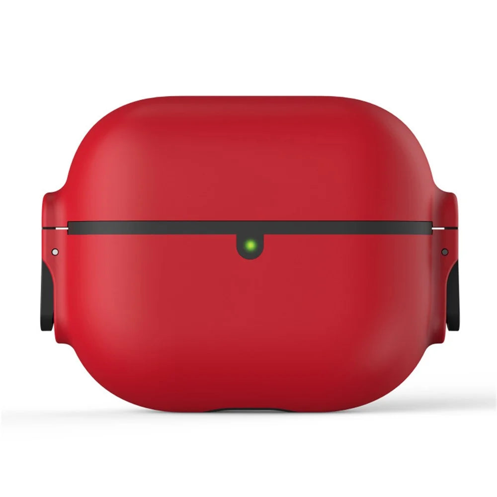 For Apple AirPods Pro Case Secure Dual-Lock Protective Silicone Cover with Carabiner - Red - 1