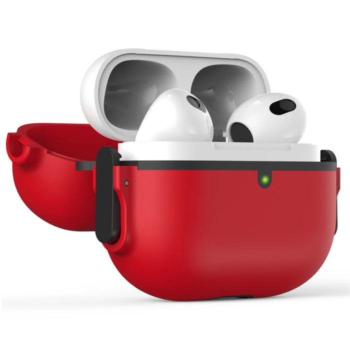 For Apple AirPods Pro Case Secure Dual-Lock Protective Silicone Cover with Carabiner - Red - 2