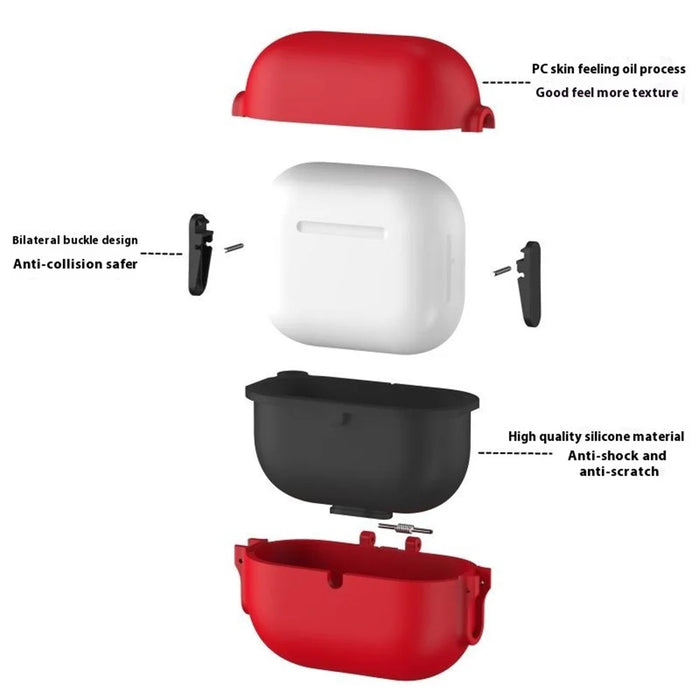 For Apple AirPods Pro Case Secure Dual-Lock Protective Silicone Cover with Carabiner - Red - 3