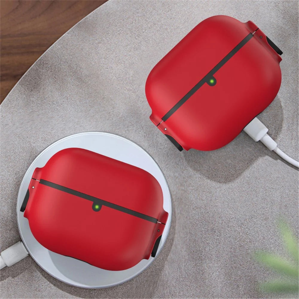 For Apple AirPods Pro Case Secure Dual-Lock Protective Silicone Cover with Carabiner - Red - 4