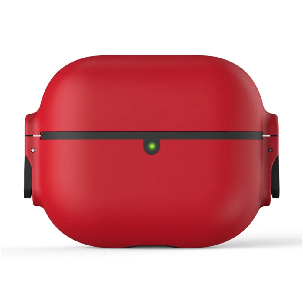 For Apple AirPods 3 Case Secure Dual-Lock Protective Silicone Cover with Carabiner - Red - 1