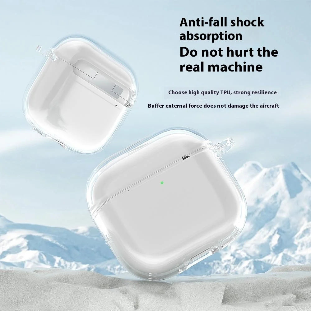 For AirPods 4 Earphone Case TPU Shockproof Clear Protective Cover with Keychain - 2