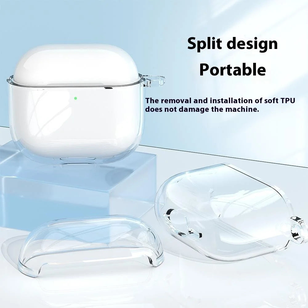 For AirPods 4 Earphone Case TPU Shockproof Clear Protective Cover with Keychain - 7