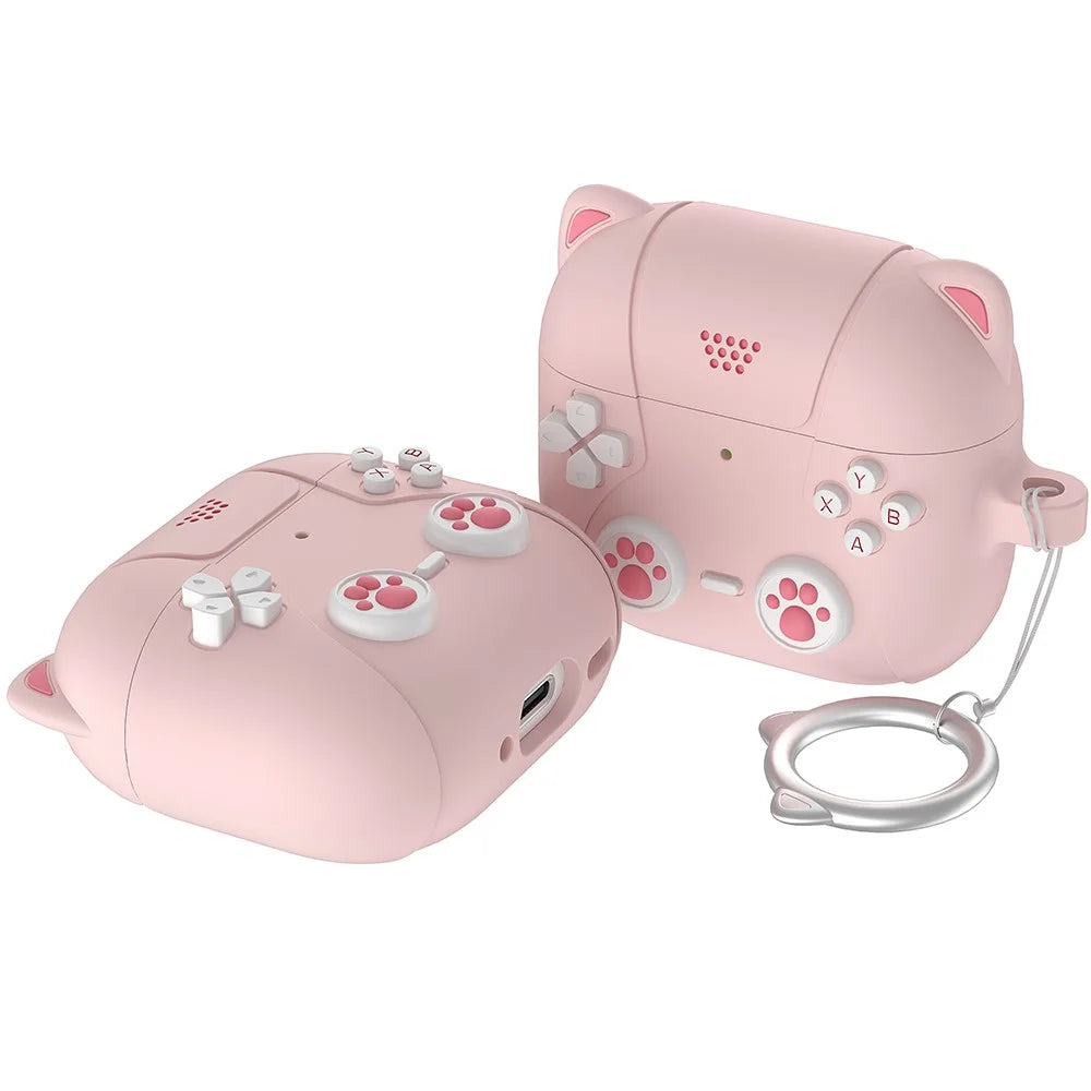 For AirPods 4 Case Cute Cat Liquid Silicone Earphone Cover - Light Pink - 1