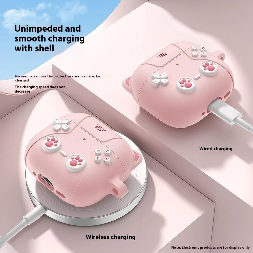For AirPods 4 Case Cute Cat Liquid Silicone Earphone Cover - Light Pink - 3