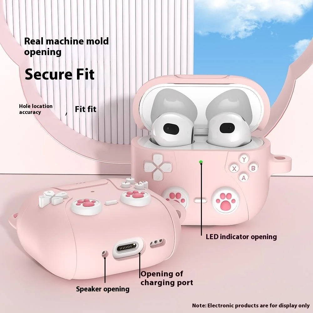 For AirPods 4 Case Cute Cat Liquid Silicone Earphone Cover - Light Pink - 4