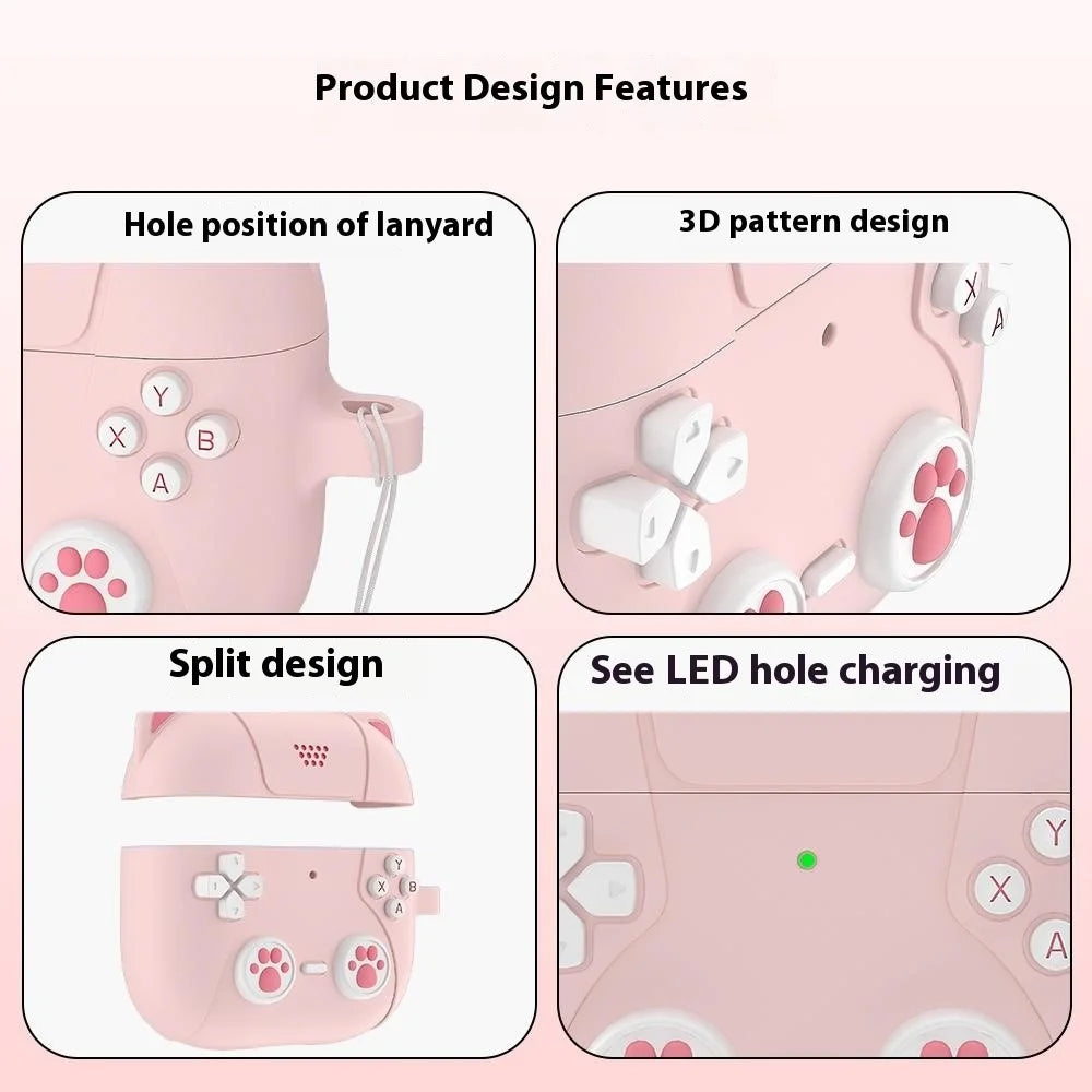 For AirPods 4 Case Cute Cat Liquid Silicone Earphone Cover - Light Pink - 7