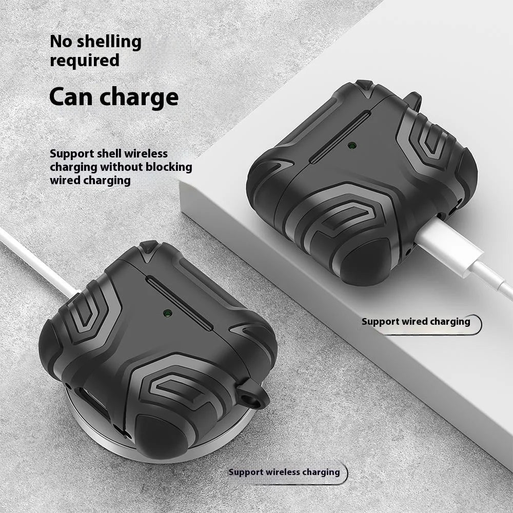 For AirPods 4 Case Split Design Soft TPU Shockproof Earphone Cover with Carabiner - Black - 3
