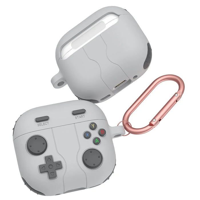 For AirPods 4 Case Game Console Shape Earphones Silicone Shell with Carabiner - Rock Grey - 1