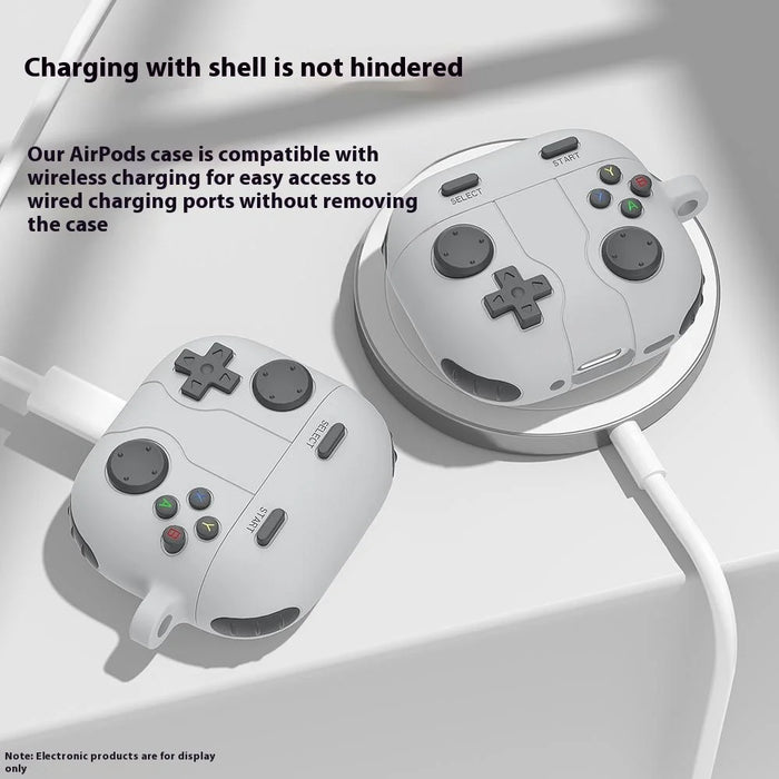 For AirPods 4 Case Game Console Shape Earphones Silicone Shell with Carabiner - Rock Grey - 3