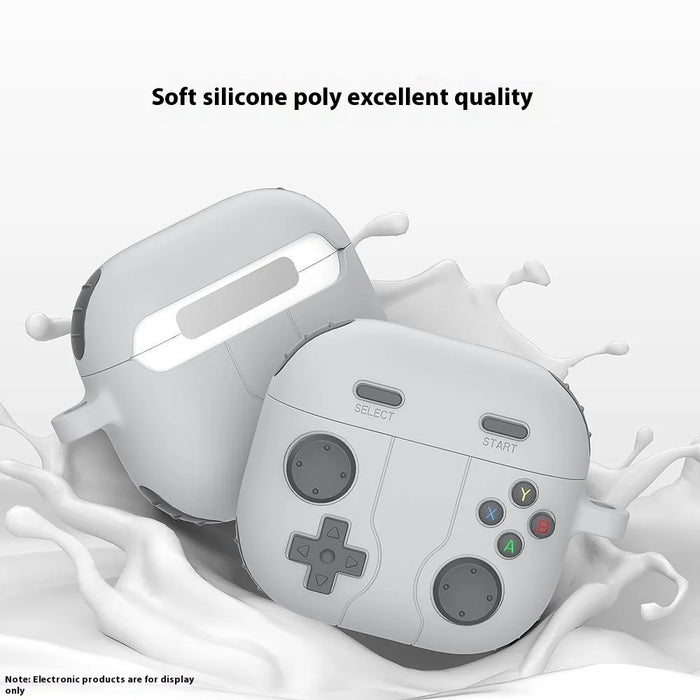 For AirPods 4 Case Game Console Shape Earphones Silicone Shell with Carabiner - Rock Grey - 4