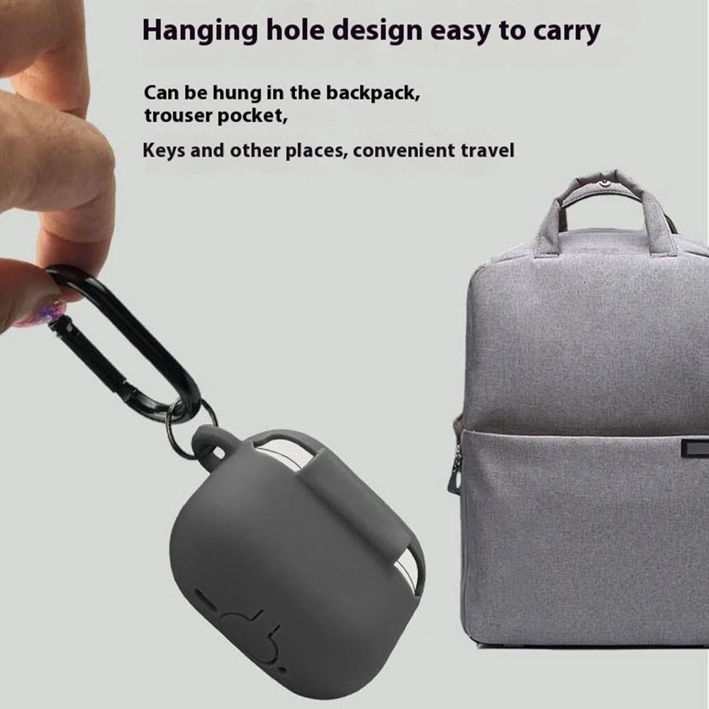 For AirPods 4 Silicone Case Soft Wireless Earbud Organizer Cover Thickness 1.5mm with Carabiner - White - 2