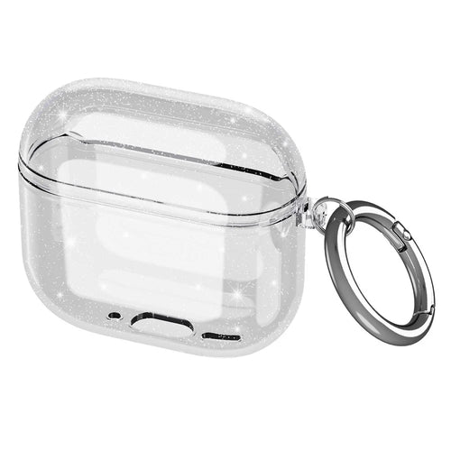 For AirPods 4 Charging Case Cover Bluetooth-compatible Earbuds Clear TPU Protective Case with Hook - Glitter Transparent - 1