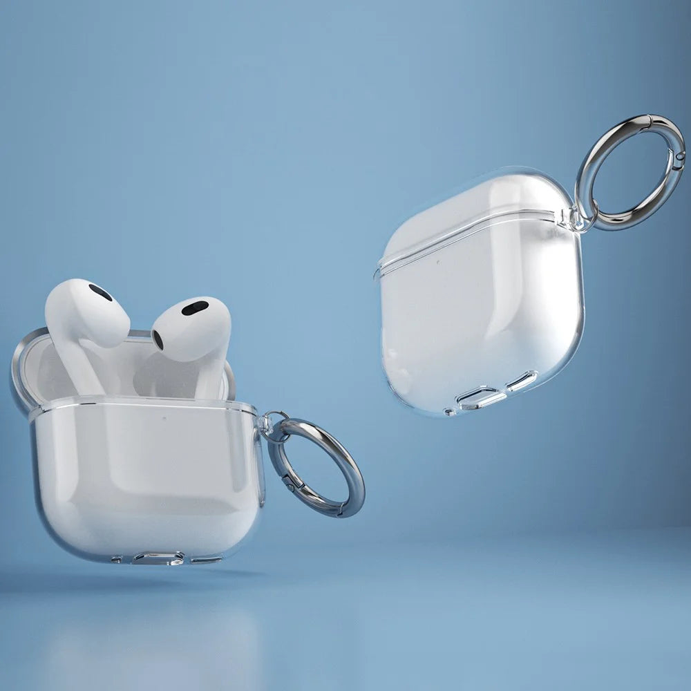 For AirPods 4 Charging Case Cover Bluetooth-compatible Earbuds Clear TPU Protective Case with Hook - Glitter Transparent - 2