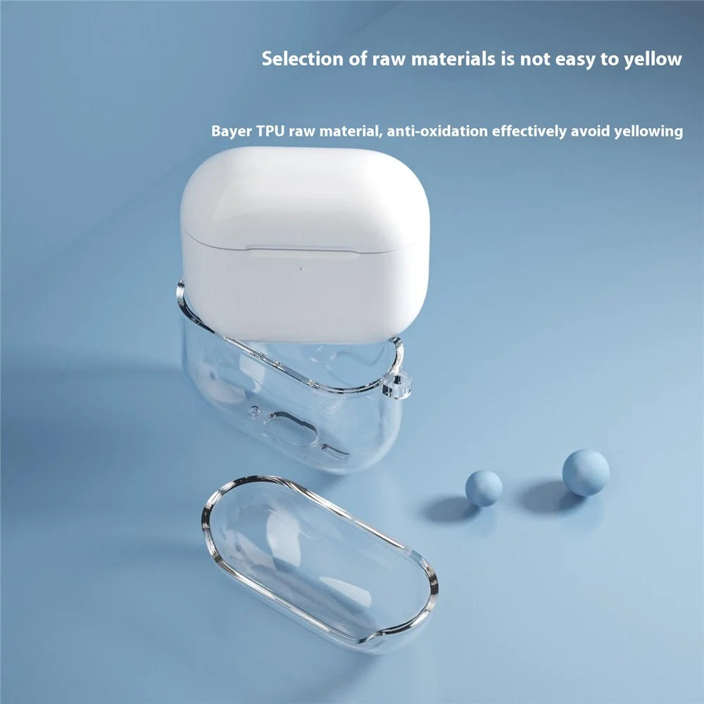 For AirPods 4 Charging Case Cover Bluetooth-compatible Earbuds Clear TPU Protective Case with Hook - Glitter Transparent - 3