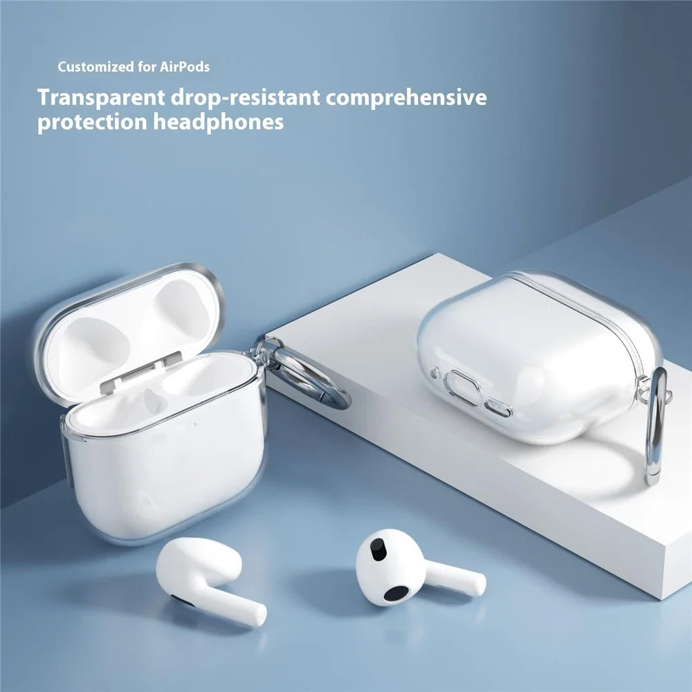 For AirPods 4 Charging Case Cover Bluetooth-compatible Earbuds Clear TPU Protective Case with Hook - Glitter Transparent - 4