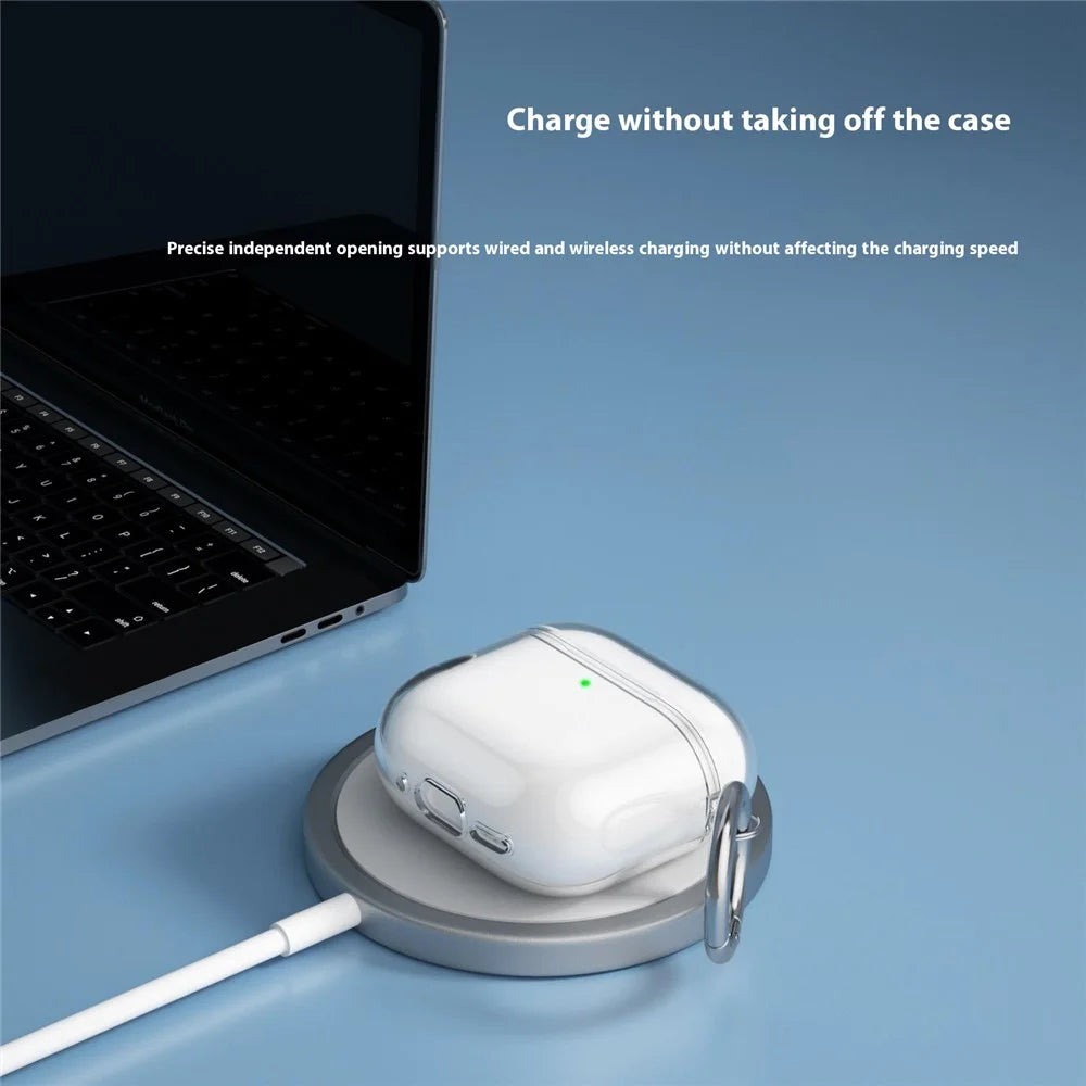 For AirPods 4 Charging Case Cover Bluetooth-compatible Earbuds Clear TPU Protective Case with Hook - Glitter Transparent - 5