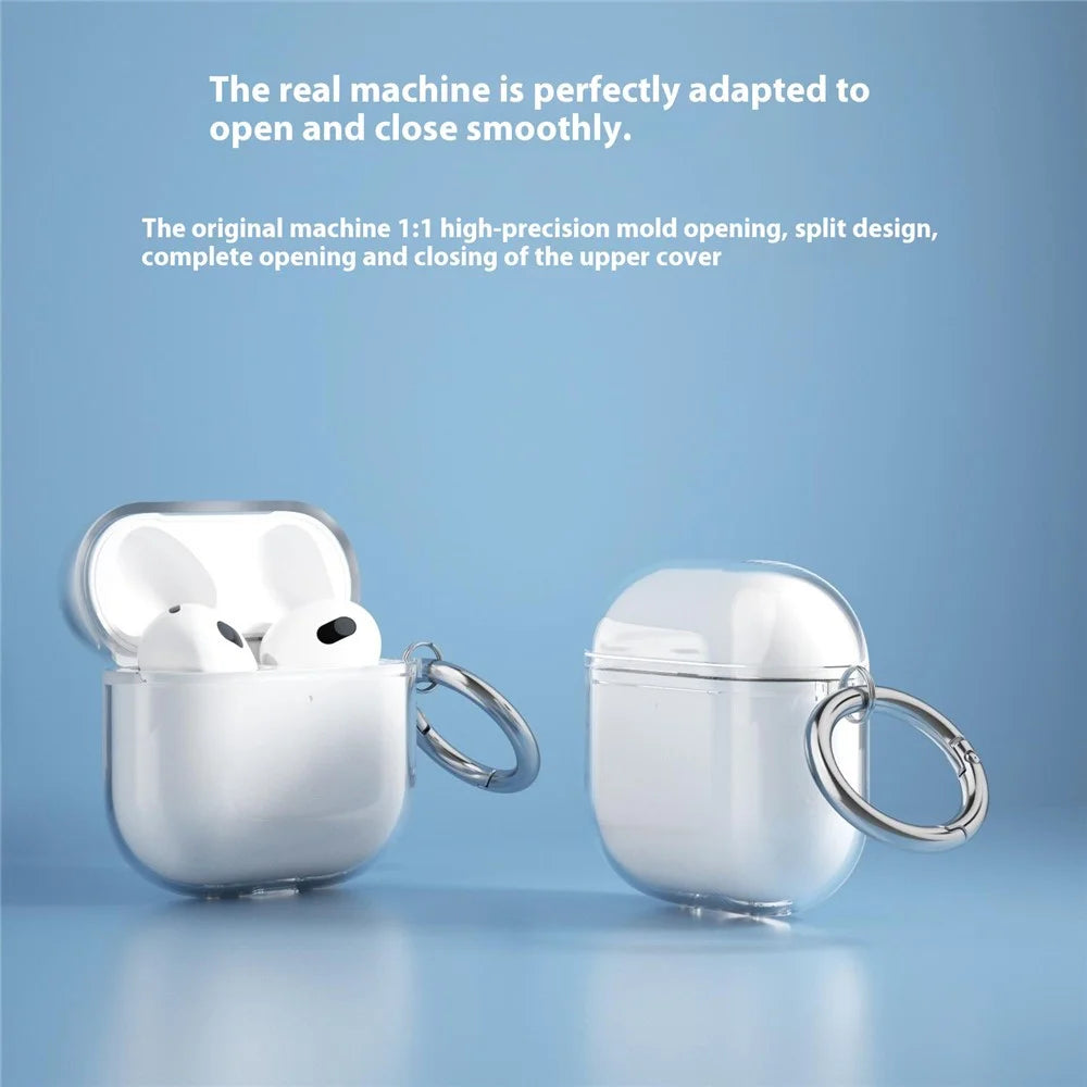 For AirPods 4 Charging Case Cover Bluetooth-compatible Earbuds Clear TPU Protective Case with Hook - Glitter Transparent - 7