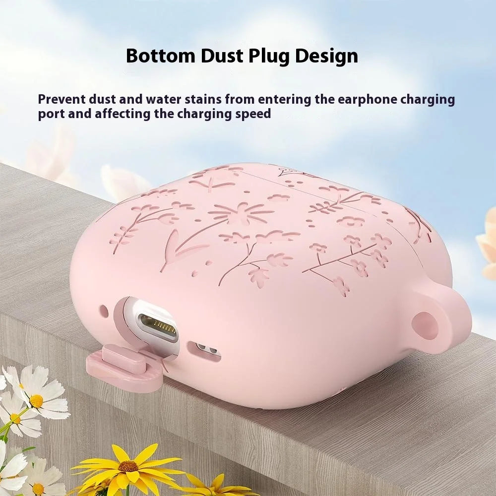 For Apple AirPods 3 Case Floral Pattern Liquid Silicone Earphone Cover with Carabiner - Matcha Green - 6