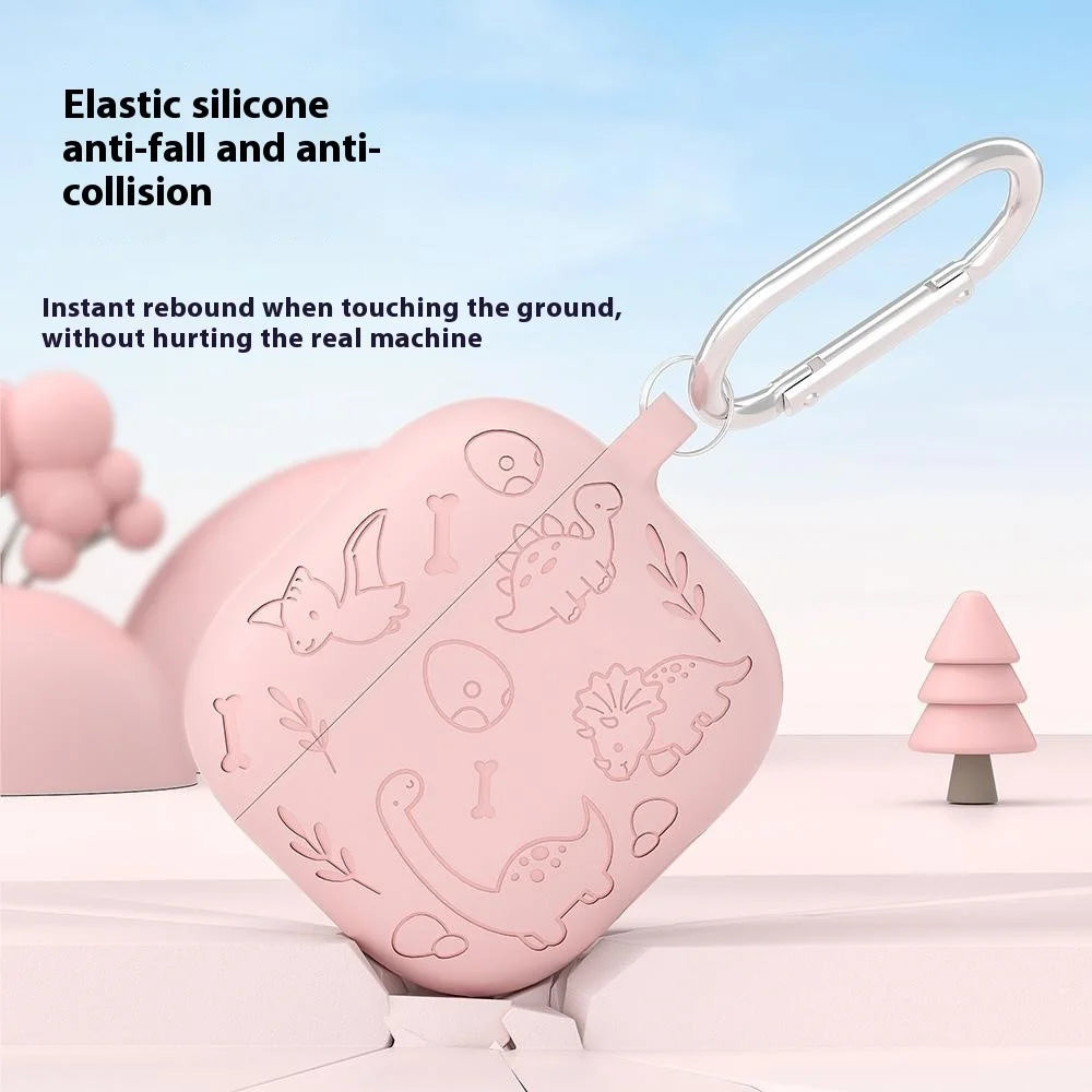 For Apple AirPods 3 Case Unique Dinosaur Design Liquid Silicone Earphone Cover with Carabiner - Light Pink - 2