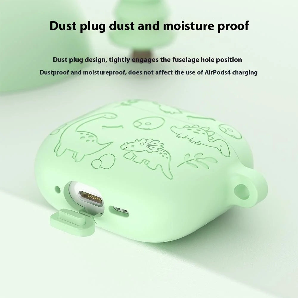 For Apple AirPods 3 Case Unique Dinosaur Design Liquid Silicone Earphone Cover with Carabiner - Light Pink - 5